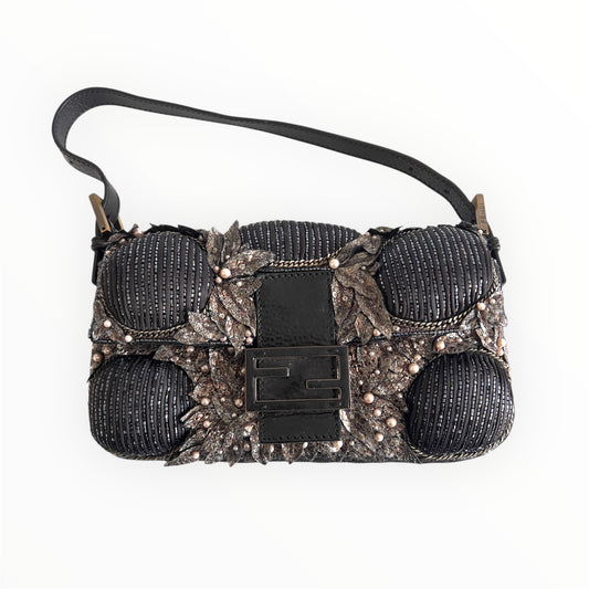 Vintage Fendi Deep Jungle Beaded Embroidery Baguette