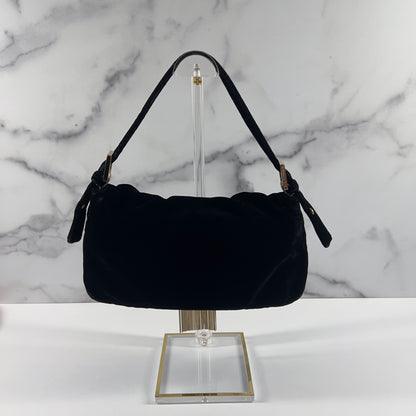 Fendi Black Velvet Gold Tassel Baguette