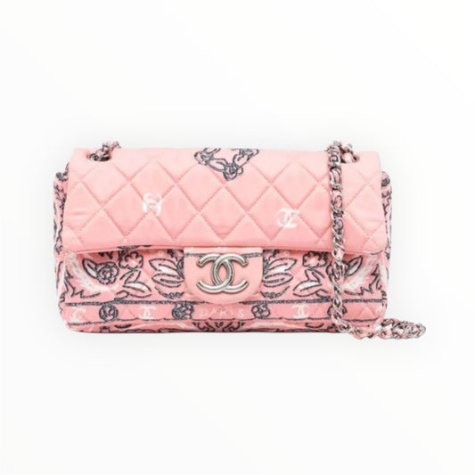 Vintage Chanel Pink Bandana Paisley Qualitied Canva Flap Bag