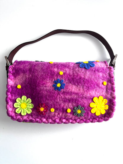 Vintage Fendi flower wool baguette