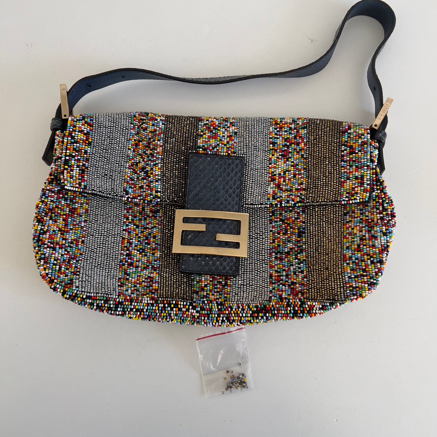 Fendi multi color strips beaded baguette