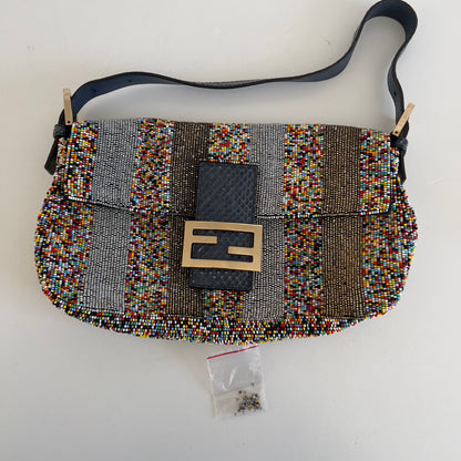 Fendi multi color strips beaded baguette