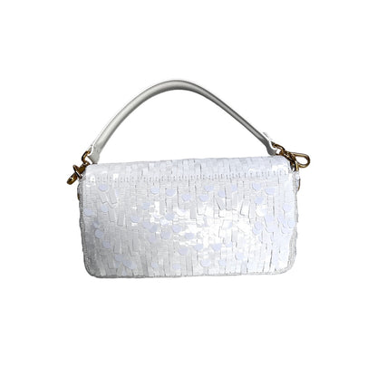 Iconic Fendi white sequin baguette