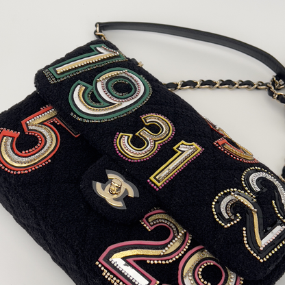 Chanel embroidered nunber tweed double flap bag