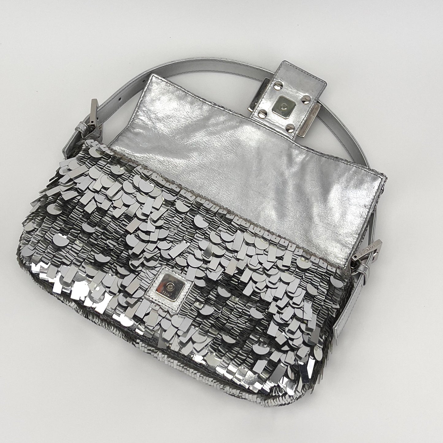Vintagr Fendi silver sequin baguette