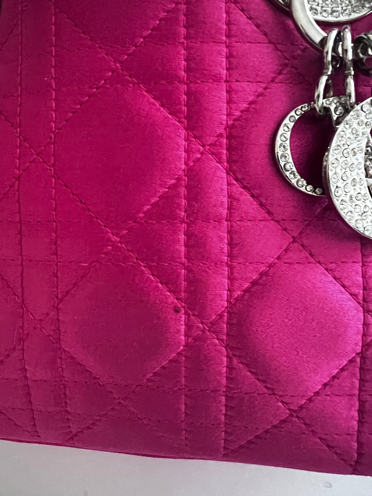 Vintage pink satin mini Lady Dior bag