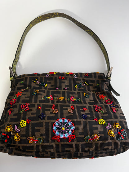 Vintage Fendi floral beaded mamma baguette