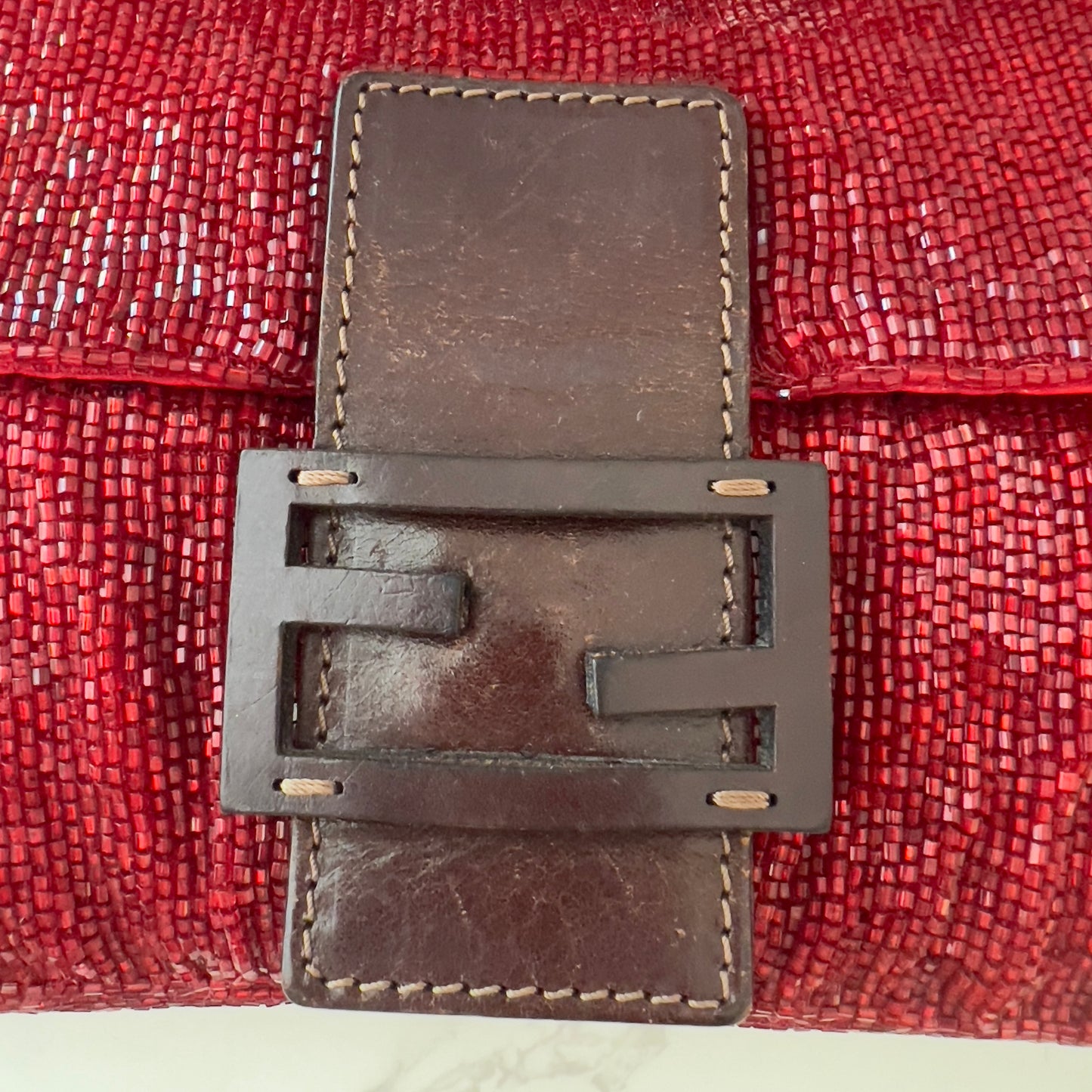 Vintage Fendi Red Beaded Baguette