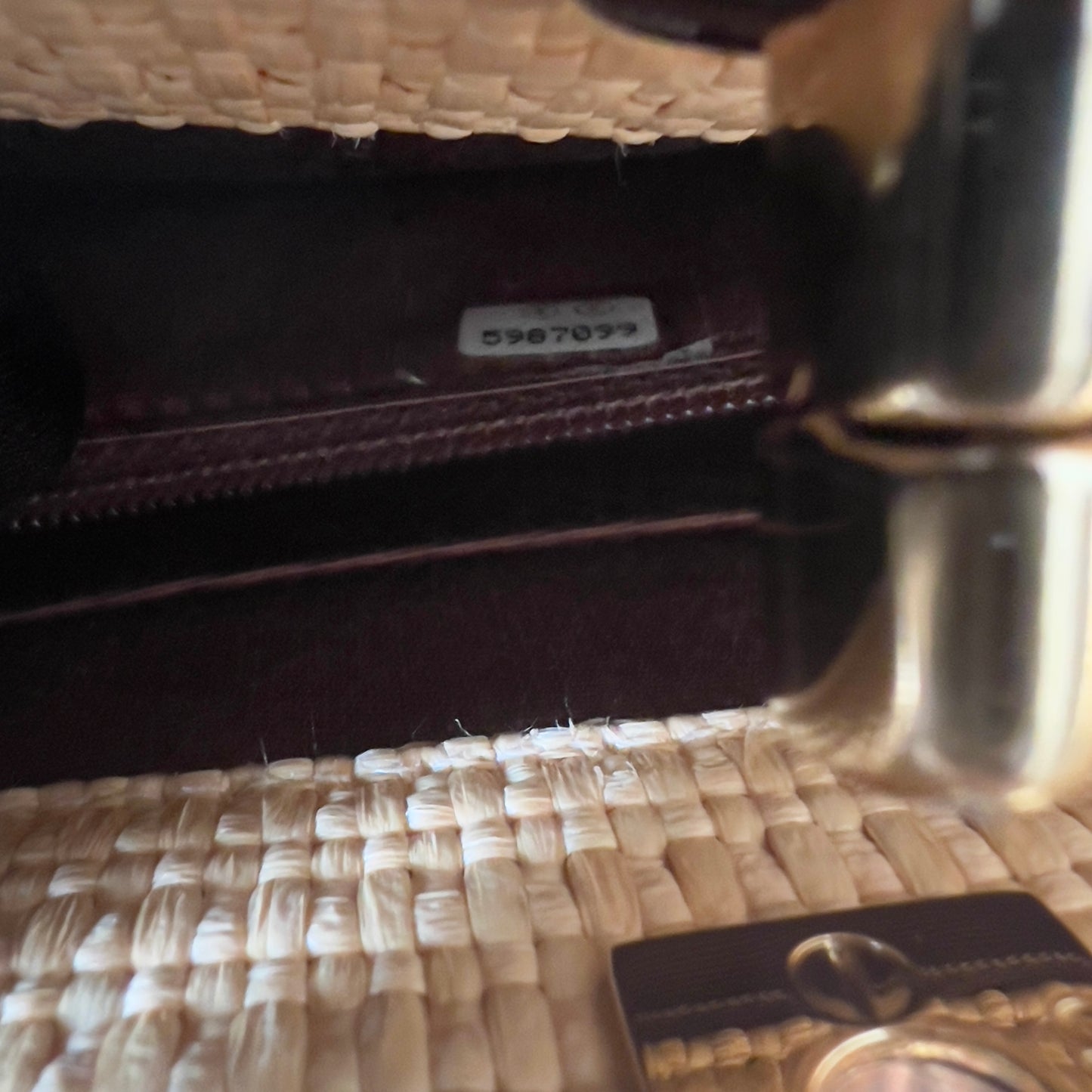 Vintage Chanel 90s CC Logo Chain Shoulder Bag Cream Gold Straw