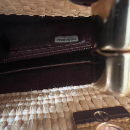Vintage Chanel 90s CC Logo Chain Shoulder Bag Cream Gold Straw