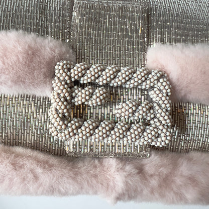 Fendi Silver Beaded Pink Fur Trimmed Baguette