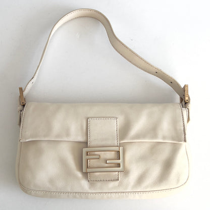 Fendi White Lamb Leather Enamel Buckle Baguette