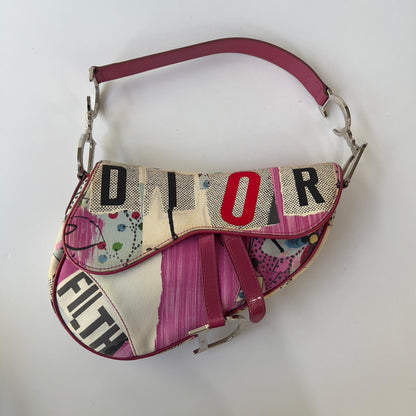 Vintage Christian Dior Canvas Filth Saddle Bag
