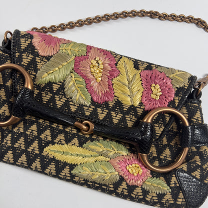 Vintage Tom Ford GUCCI Raffia Embroidered Horsebit Chain Bag