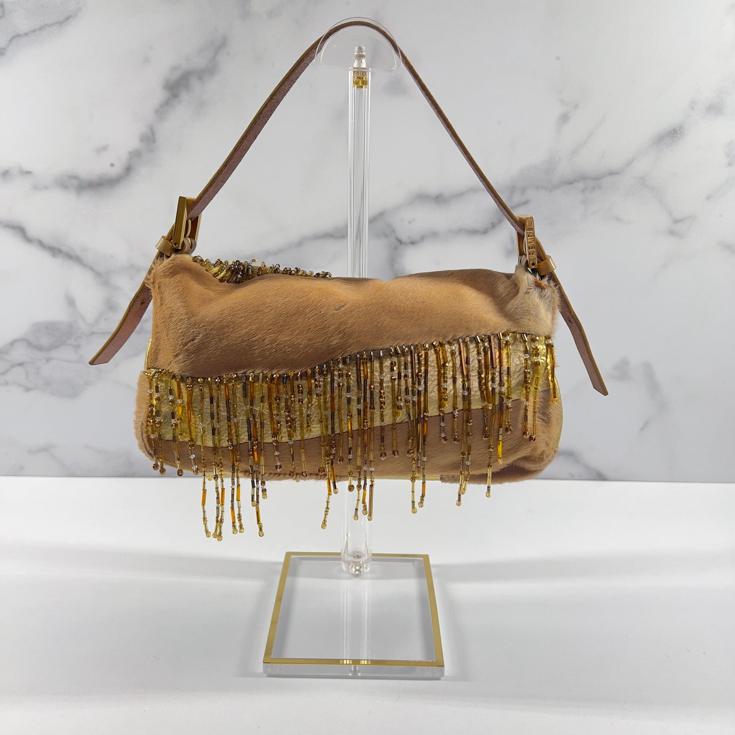 Vintage Fendi Pony Hair Beaded Fringes Baguette