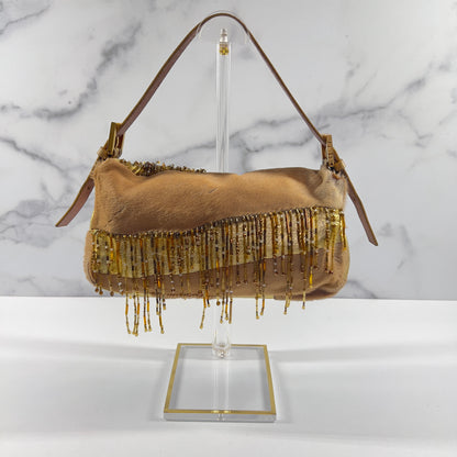 Vintage Fendi Pony Hair Beaded Fringes Baguette