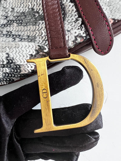 Vintage Dior silver sequin leather saddle bag