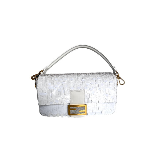 Iconic Fendi white sequin baguette