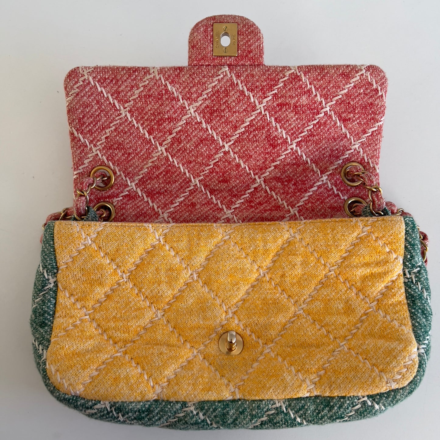 CHANEL Jersey Quilted Fabrics and Co Flap Multicolor Medium Size