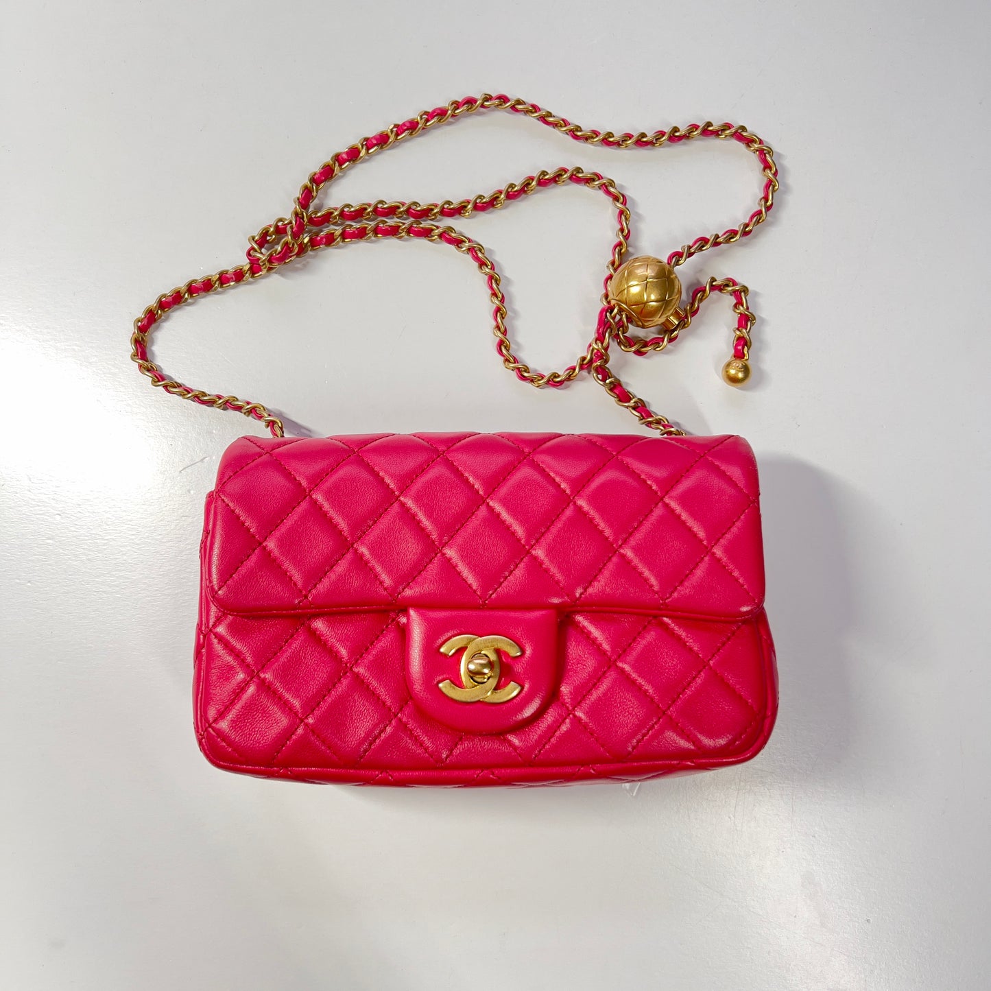 Chanel Dark Pink Lambskin Quilted Mini Rectangular Crush Flap Bag