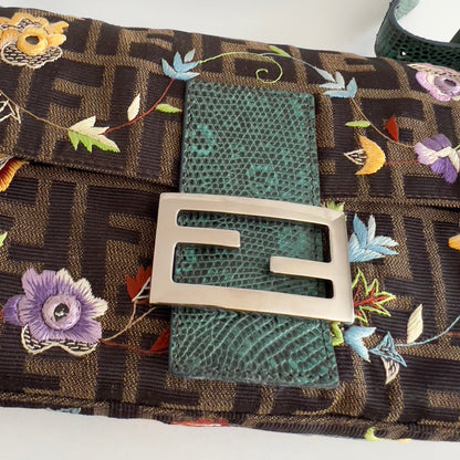 FENDI vintage floral embroidered zucca baguette