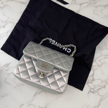 Chanel Silver Iridescent Classic Square Flap Bag