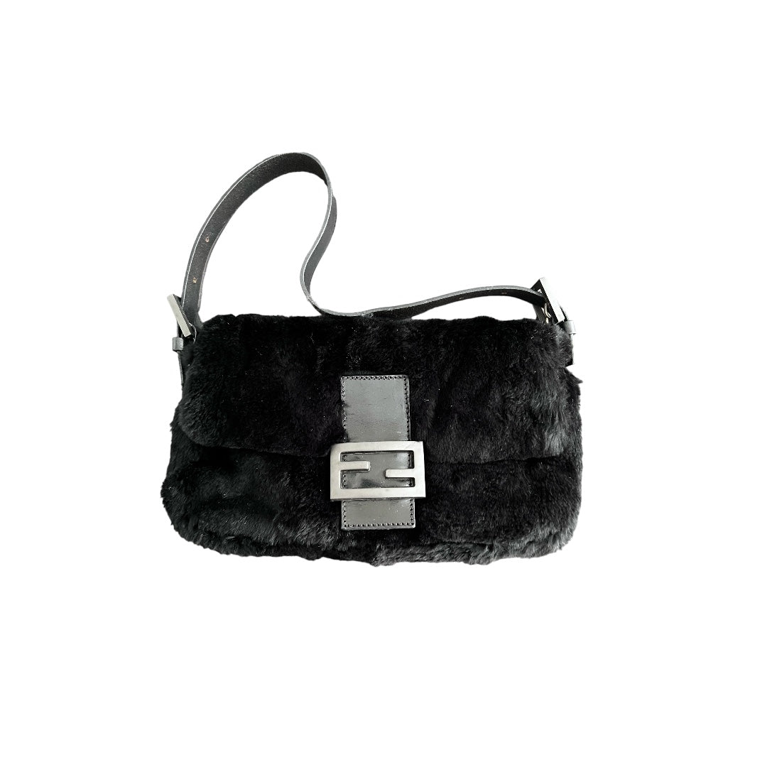 vintage Fendi so black rabbit fur baguette