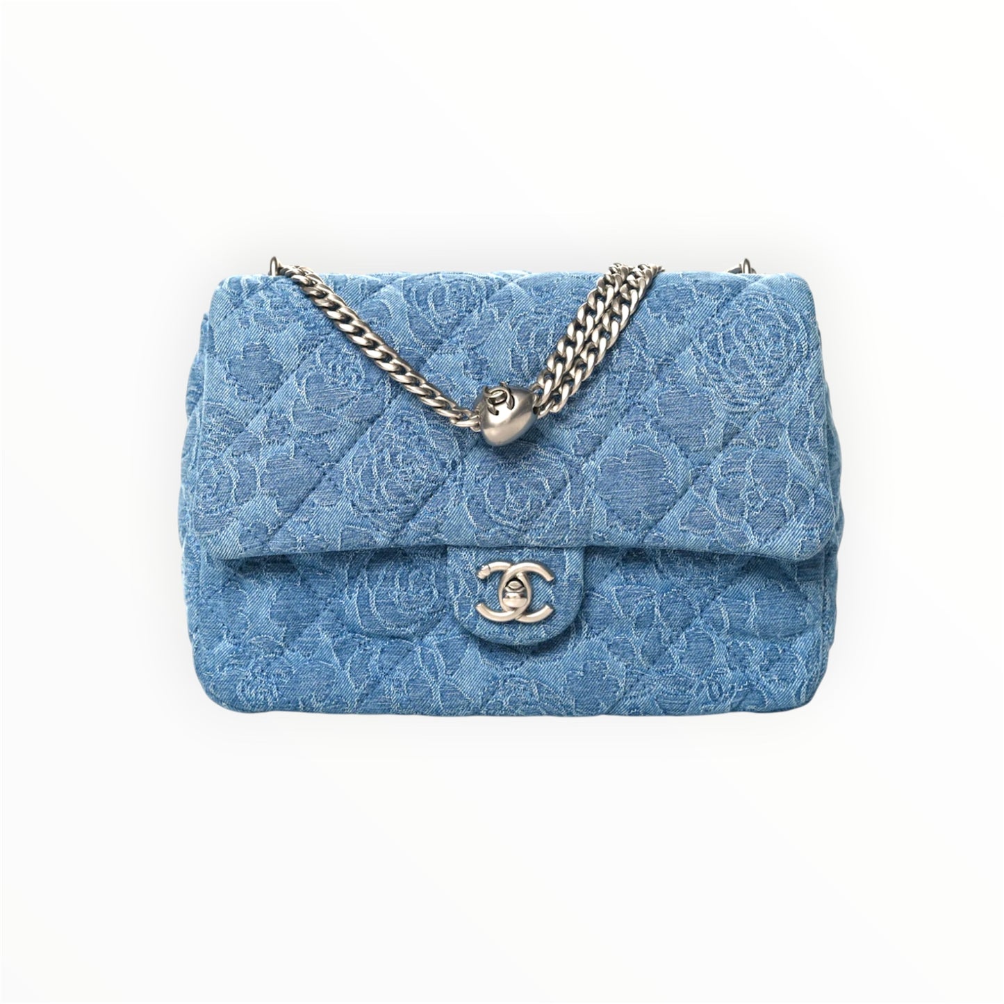 Chanel Denim Quilted Medium Camellia Sweetheart Flap Blue