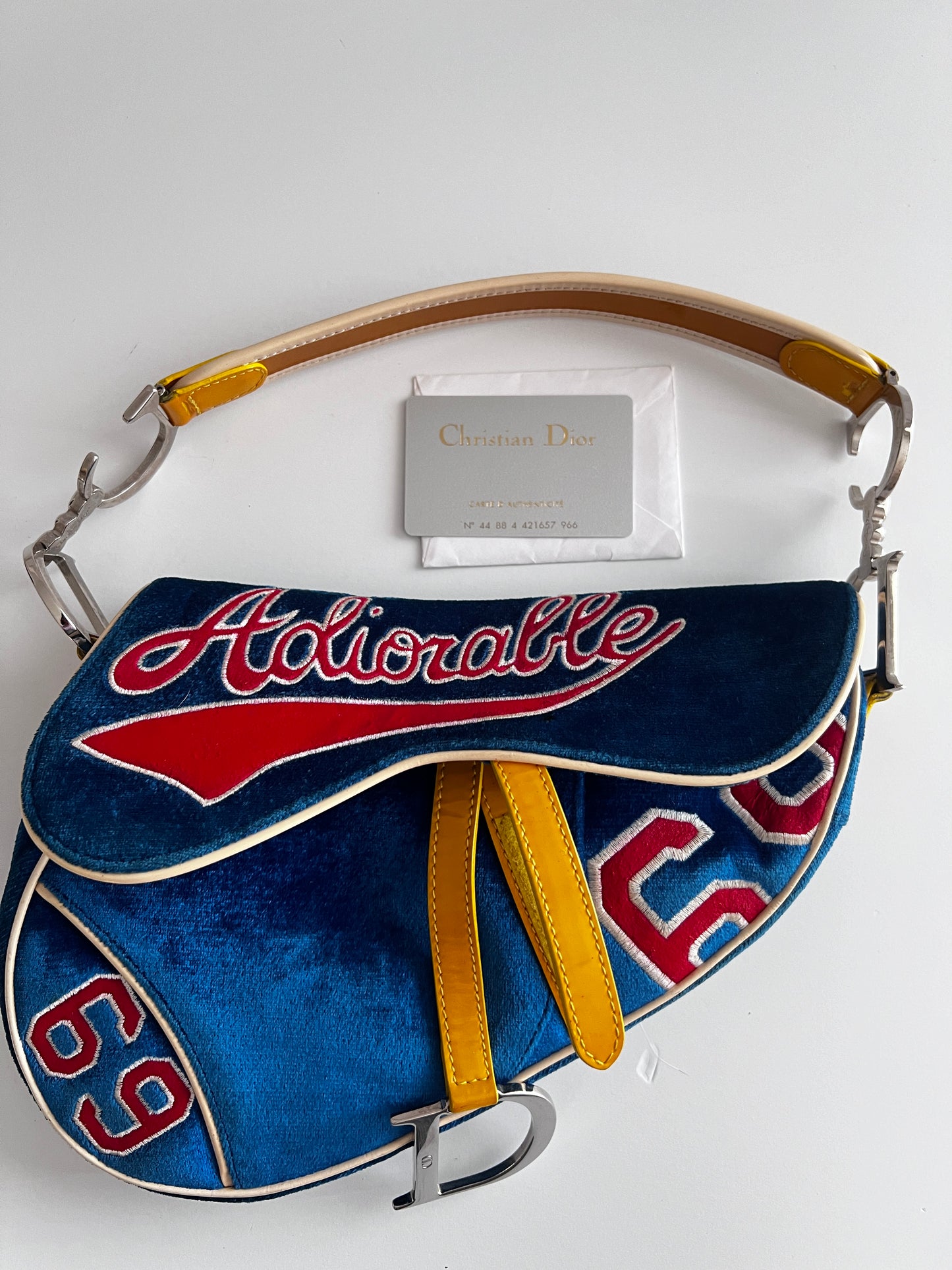 Vintage Dior limited edition blue velvet saddle bag