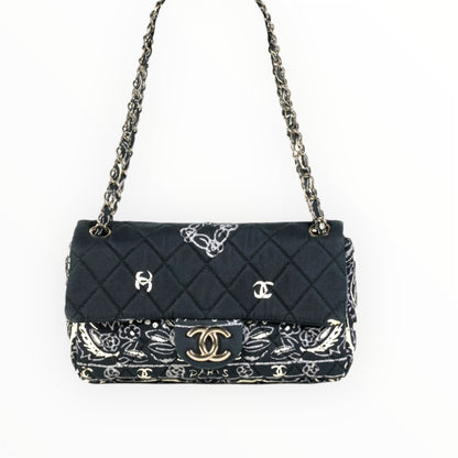 Vintage Chanel Blue Bandana Paisley Qualitied Canva Flap Bag