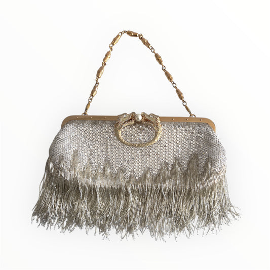 Vintage White Gucci Beaded Fringe Clutch by Tom Ford 2004