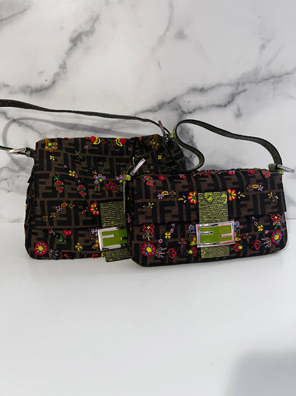 Vintage Fendi floral beaded mamma baguette