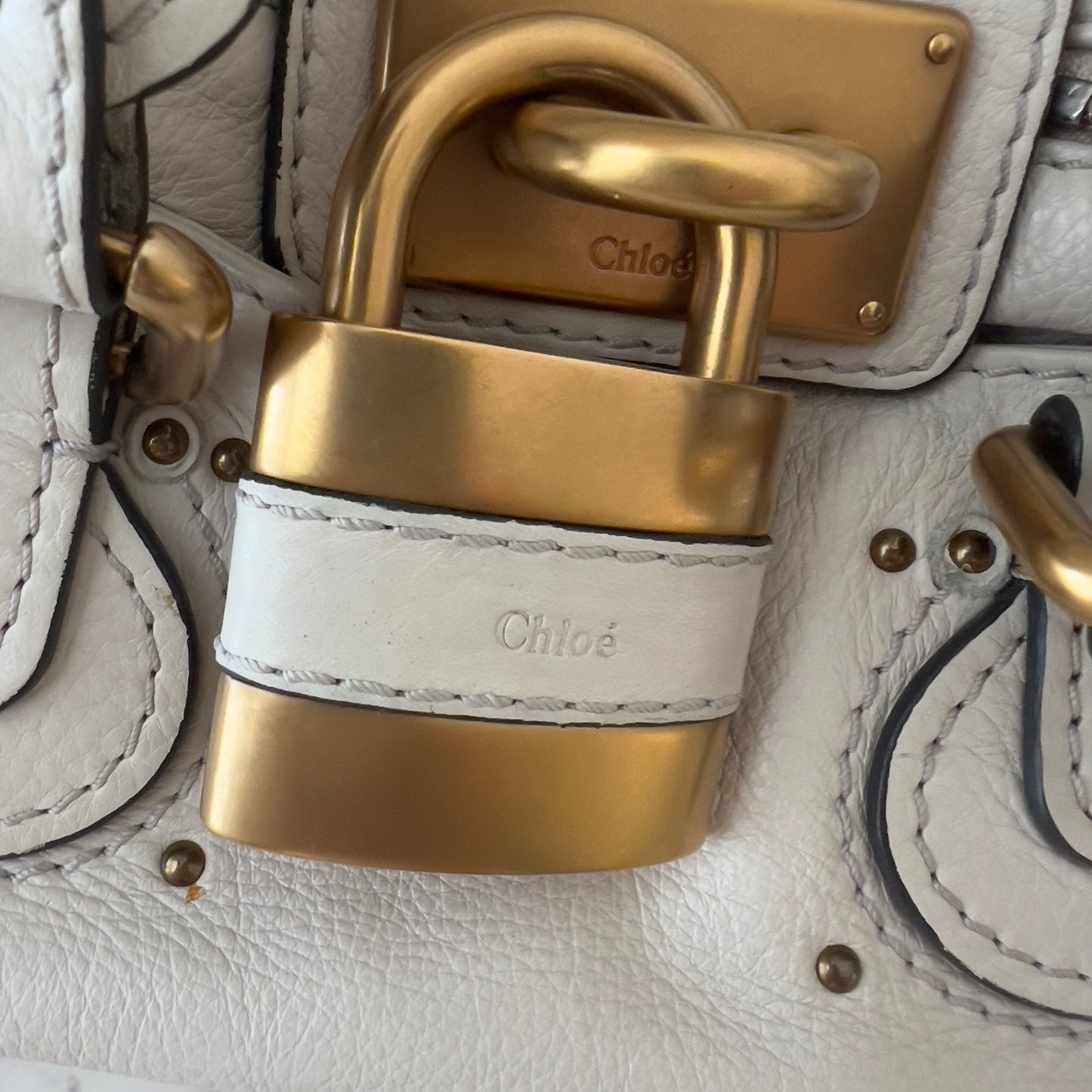 Chloé small Paddington padlock leather tote bag white