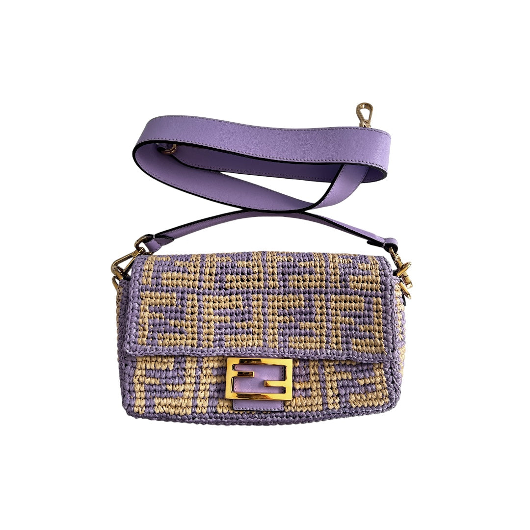 Fendi violet raffia woven baguette