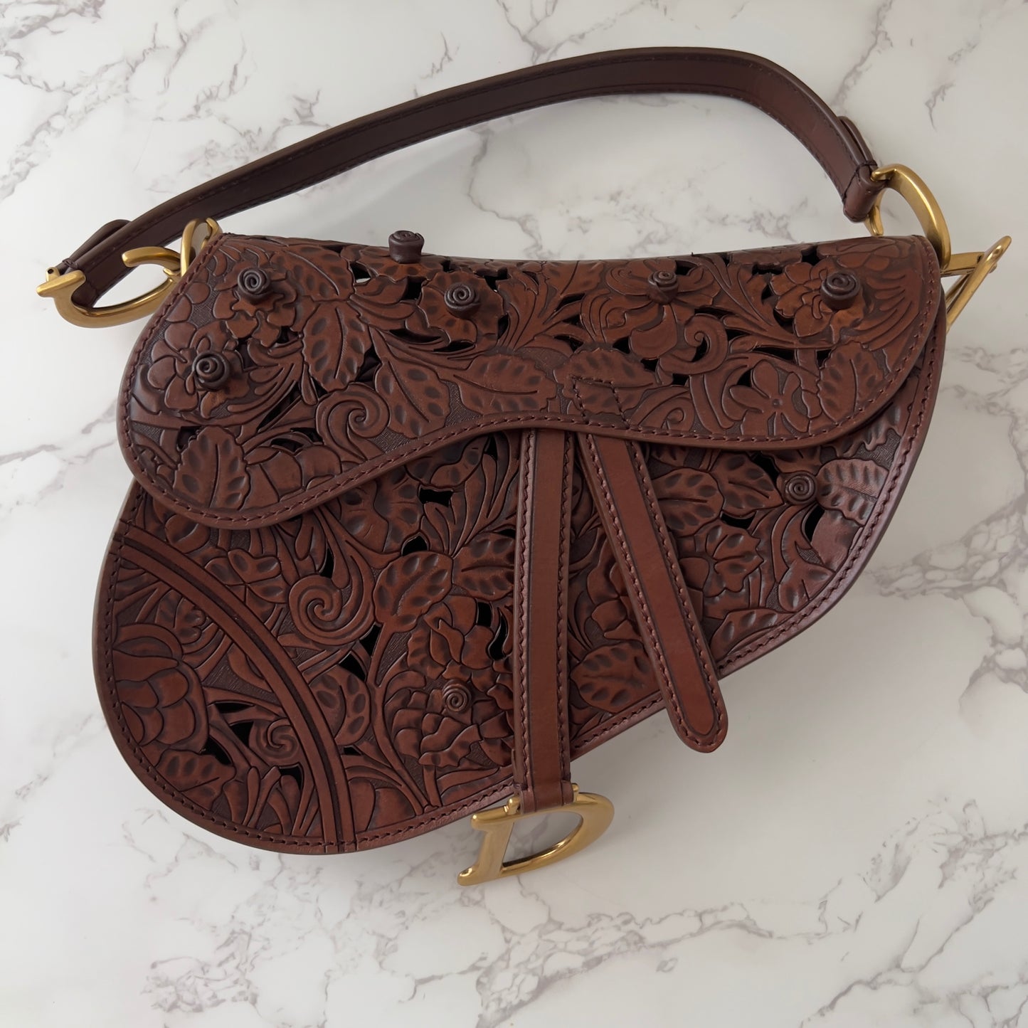 Dior Laser-Cut Floral Leather Saddle