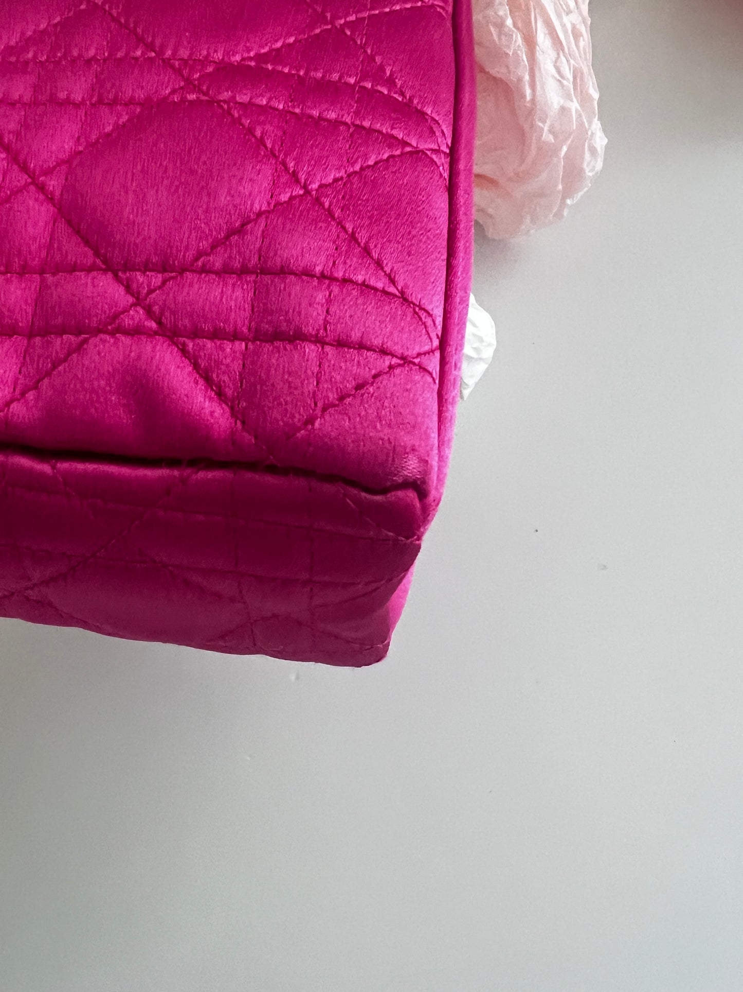 Vintage pink satin mini Lady Dior bag