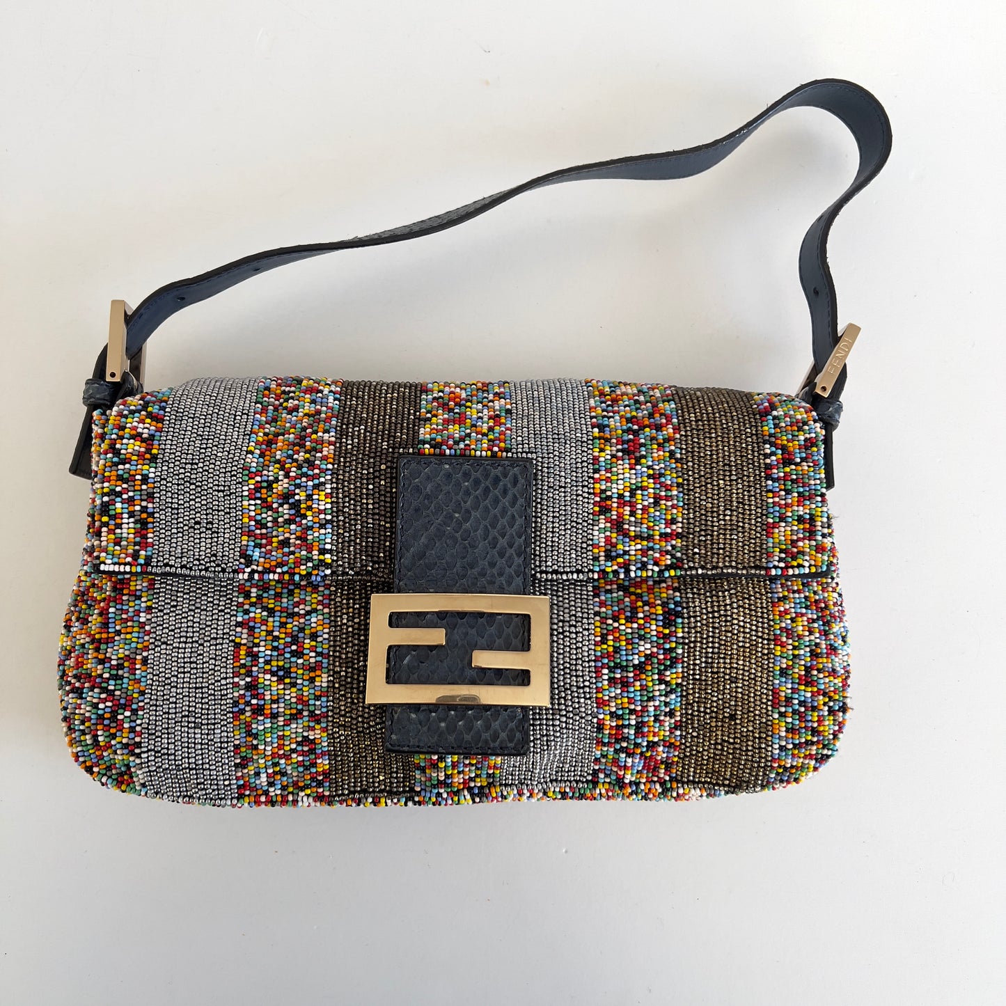 Fendi multi color strips beaded baguette