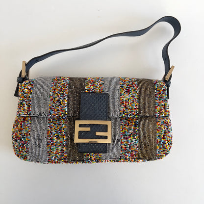 Fendi multi color strips beaded baguette
