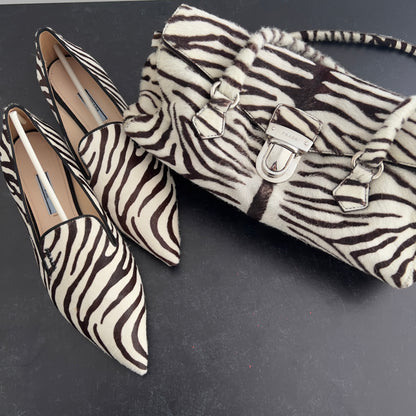 Prada Zebra Print Pony Hair Flap Shoes Size 8