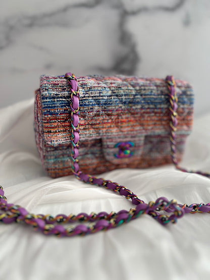 Chanel rainbow tweed iridescent mini rectangle flap bag