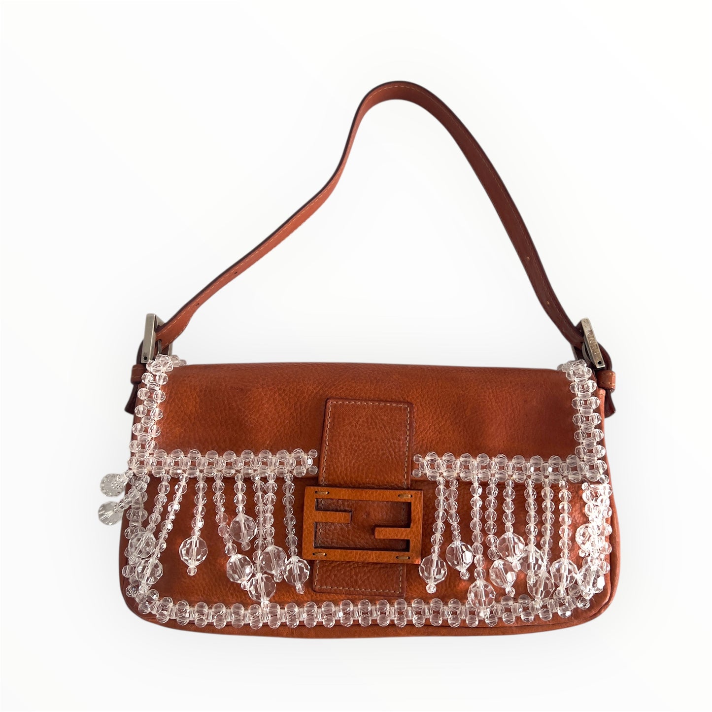 Vintage Crystal Fringe Leather Baguette