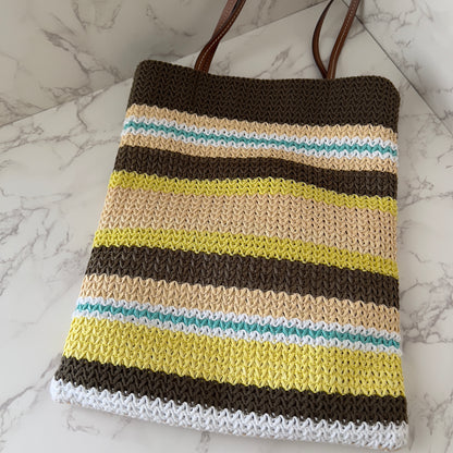Miumiu Raffia Crochet Stripe Vertical Tote Bag Tundra Limone Natural