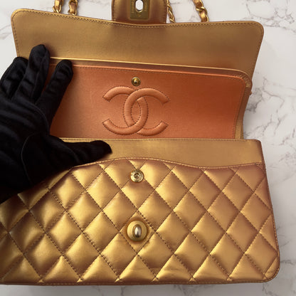 Chanel Metallic Lambskin Quilted Medium Double Flap Golden