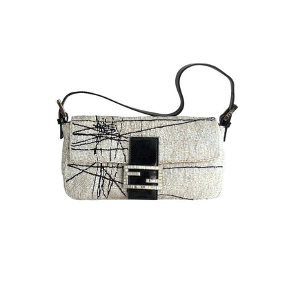 Vintage Fendi White& Black “Spider web”Beaded Baguette