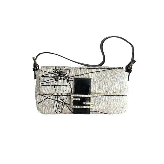 Vintage Fendi White& Black “Spider web”Beaded Baguette