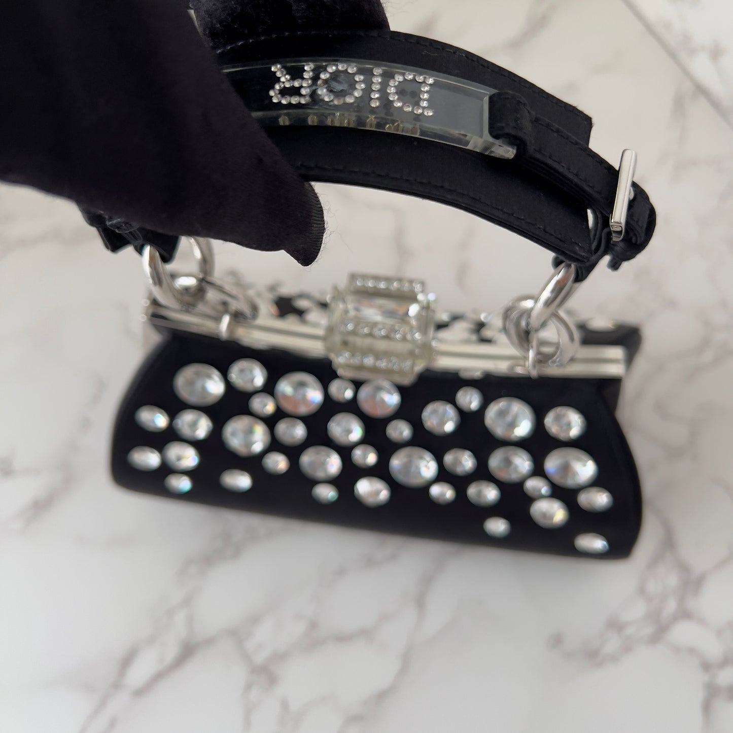 Vintage Dior Diva Rhinestone Black satin bag