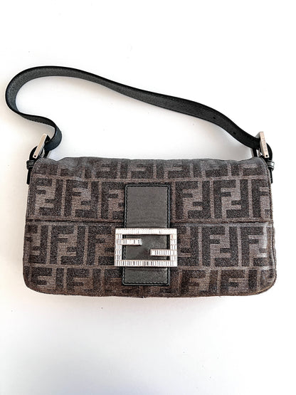 Fendi silver shimmering zucca baguette