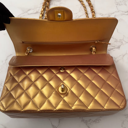Chanel Metallic Lambskin Quilted Medium Double Flap Golden