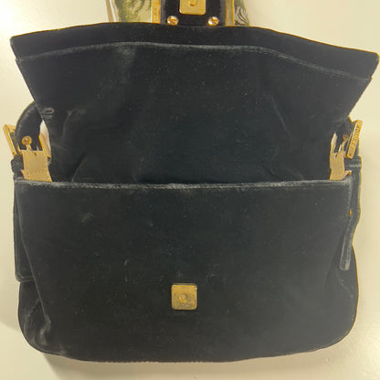 Fendi Black Velvet Gold Tassel Baguette