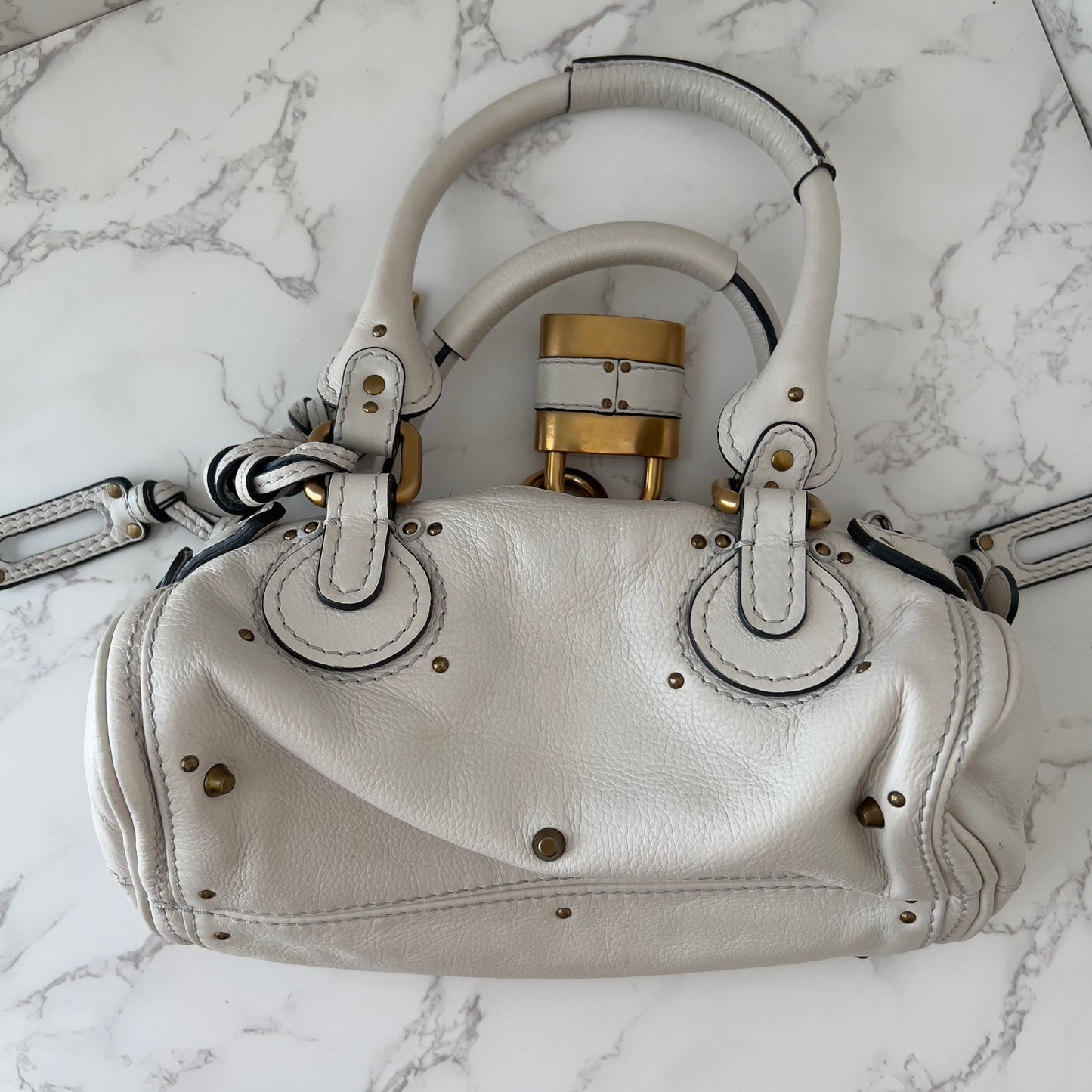 Chloé small Paddington padlock leather tote bag white
